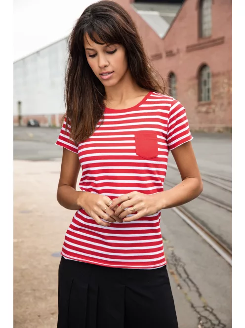 James & Nicholson STRIPED REDWHITE környakas női póló