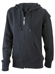   James & Nicholson HOODED BLACK női kapucnis cipzáras pulóver