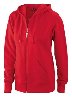   James & Nicholson HOODED  RED női kapucnis cipzáras pulóver