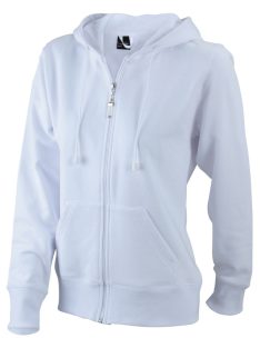   James & Nicholson HOODED WHITE női kapucnis cipzáras pulóver