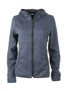   James & Nicholson KNITTED DENIMMELANGEBLACK női kapucnis cipzáras pulóver