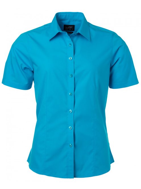 James & Nicholson POPLIN TURQUOISE női rövid ujjú blúz