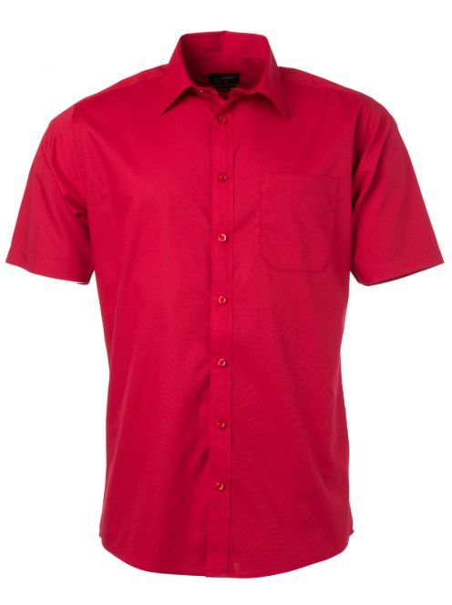 James & Nicholson POPLIN RED férfi rövid ujjú ing