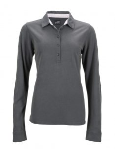   James & Nicholson PRO GRAPHITEWHITERED női hosszú ujjú galléros póló