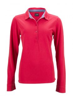   James & Nicholson PRO REDBLUEWHITE női hosszú ujjú galléros póló