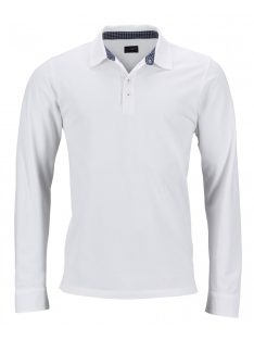   James & Nicholson PRO WHITENAVYWHITE férfi hosszú ujjú galléros póló