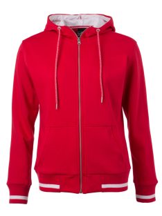   James & Nicholson CLUB REDWHITE női kapucnis cipzáras pulóver