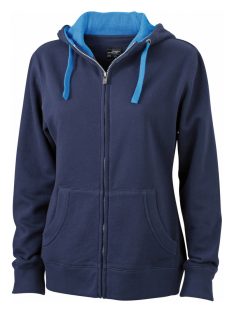   James & Nicholson LIFESTYLE NAVYCOBALT női kapucnis cipzáras pulóver
